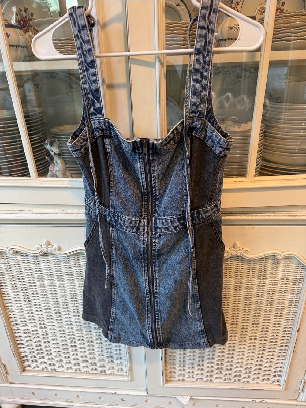 Mustard Seed Two-Tone Blue Denim Zip-Front Tank